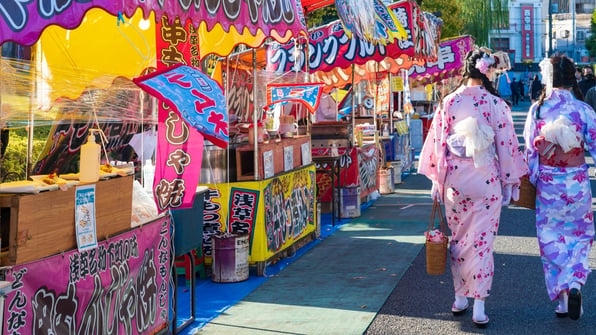 Stalls during the summer festival in Japan