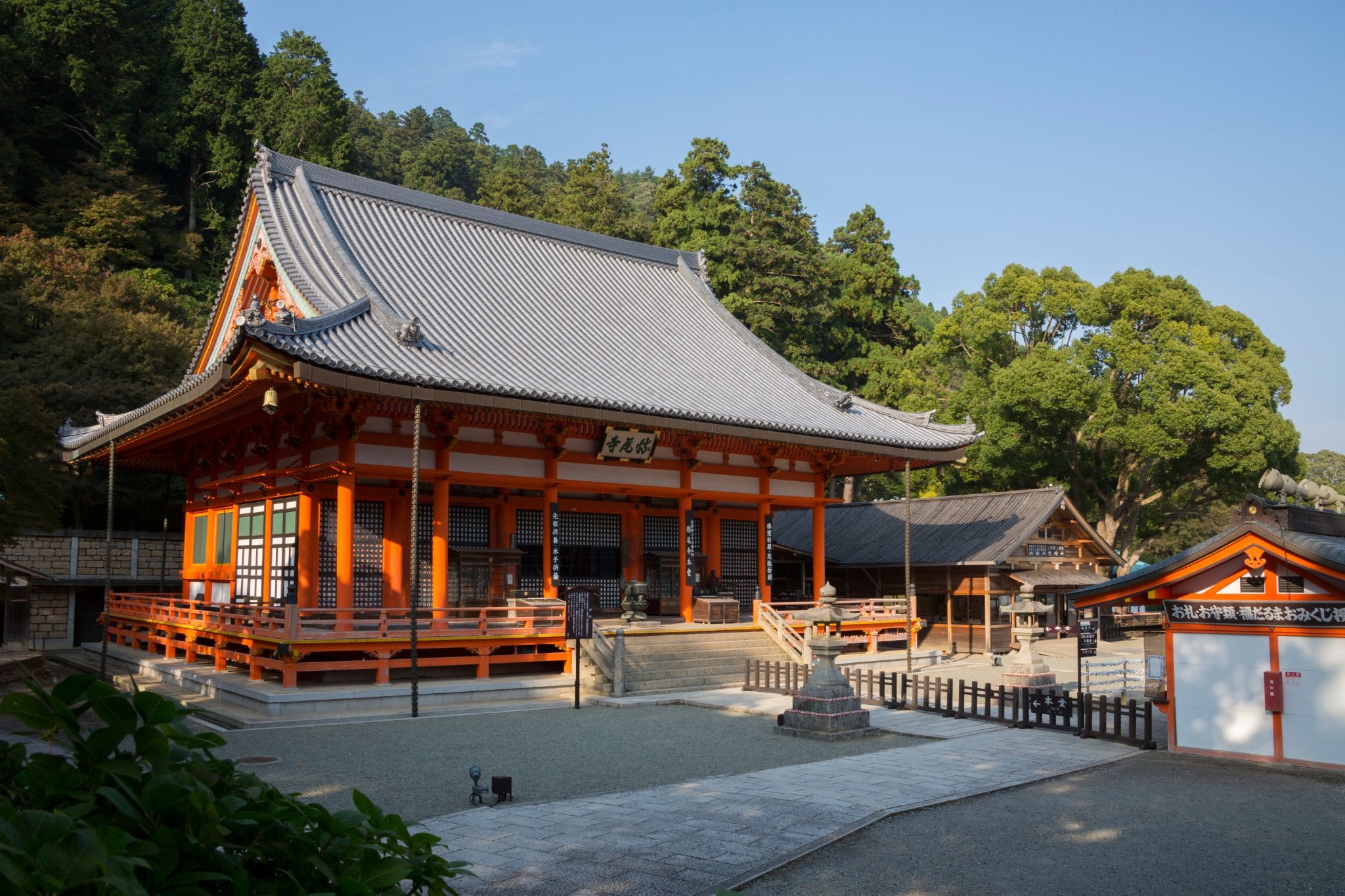 Katsuoji Temple buildings surrounded by forest in Minoh, Osaka.